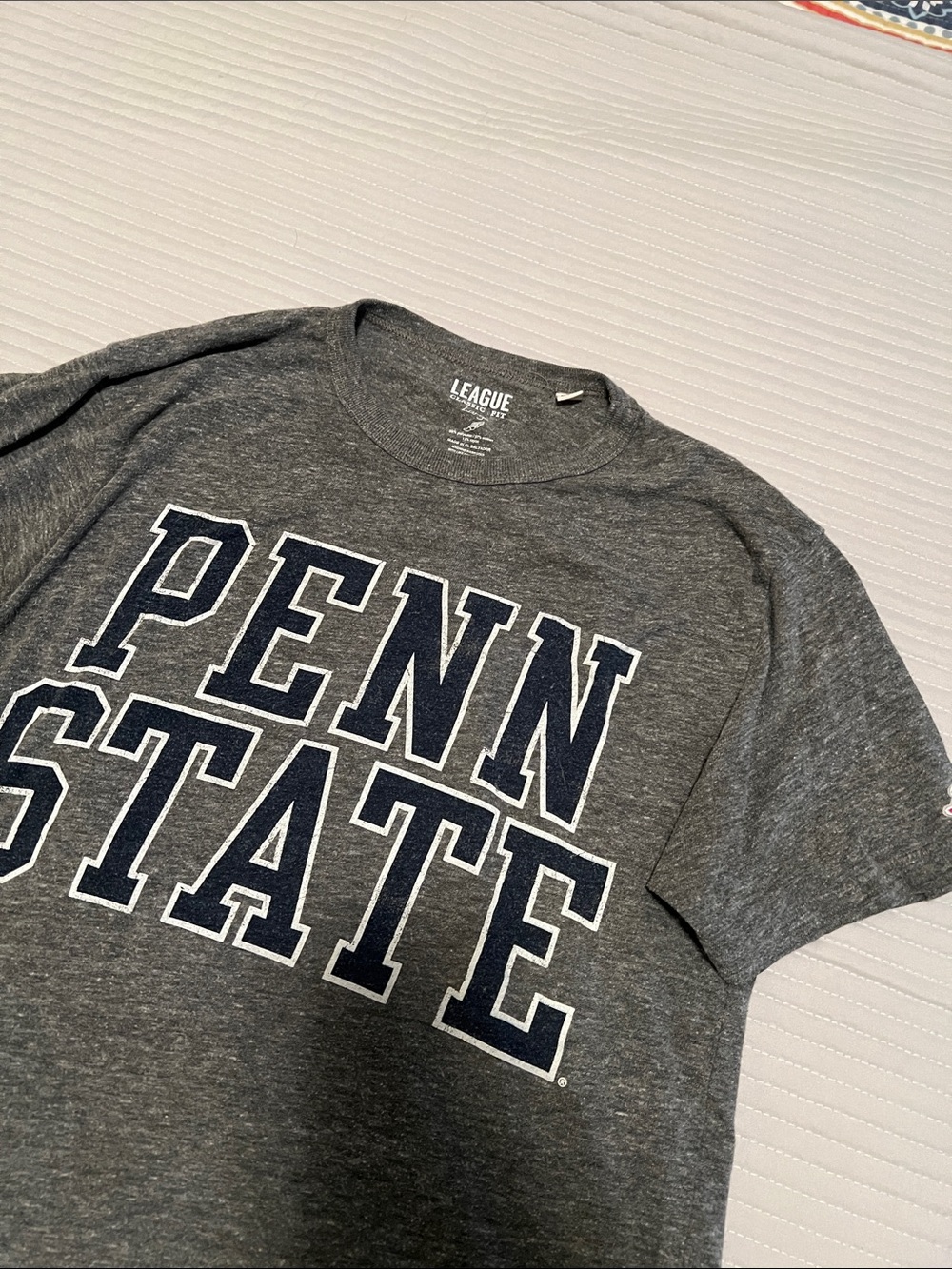 League Gray Heather Penn State Short Sleeve Tee with Navy Print
